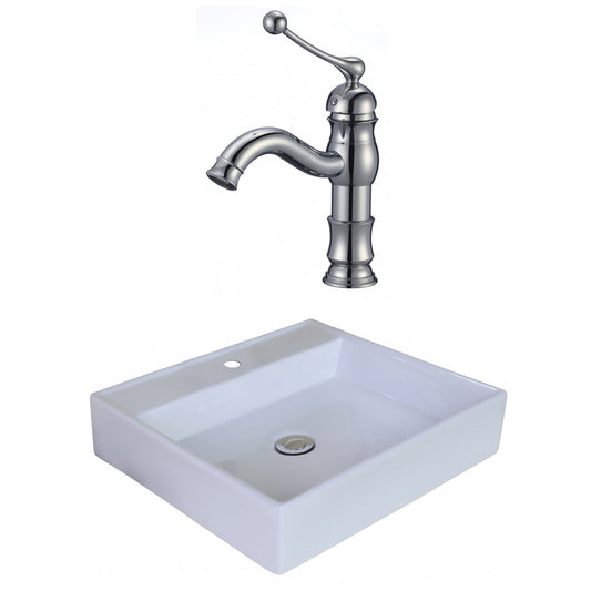 American Imaginations AI-18011 17" White Square Ceramic Above Counter Bathroom Vessel Sink Set