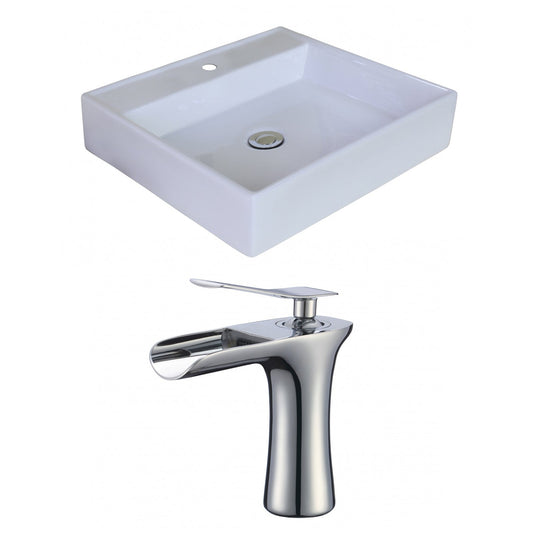 American Imaginations AI-18012 17" White Square Ceramic Above Counter Bathroom Vessel Sink Set