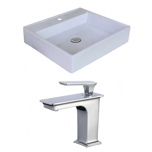 American Imaginations AI-18013 17" White Square Ceramic Above Counter Bathroom Vessel Sink Set