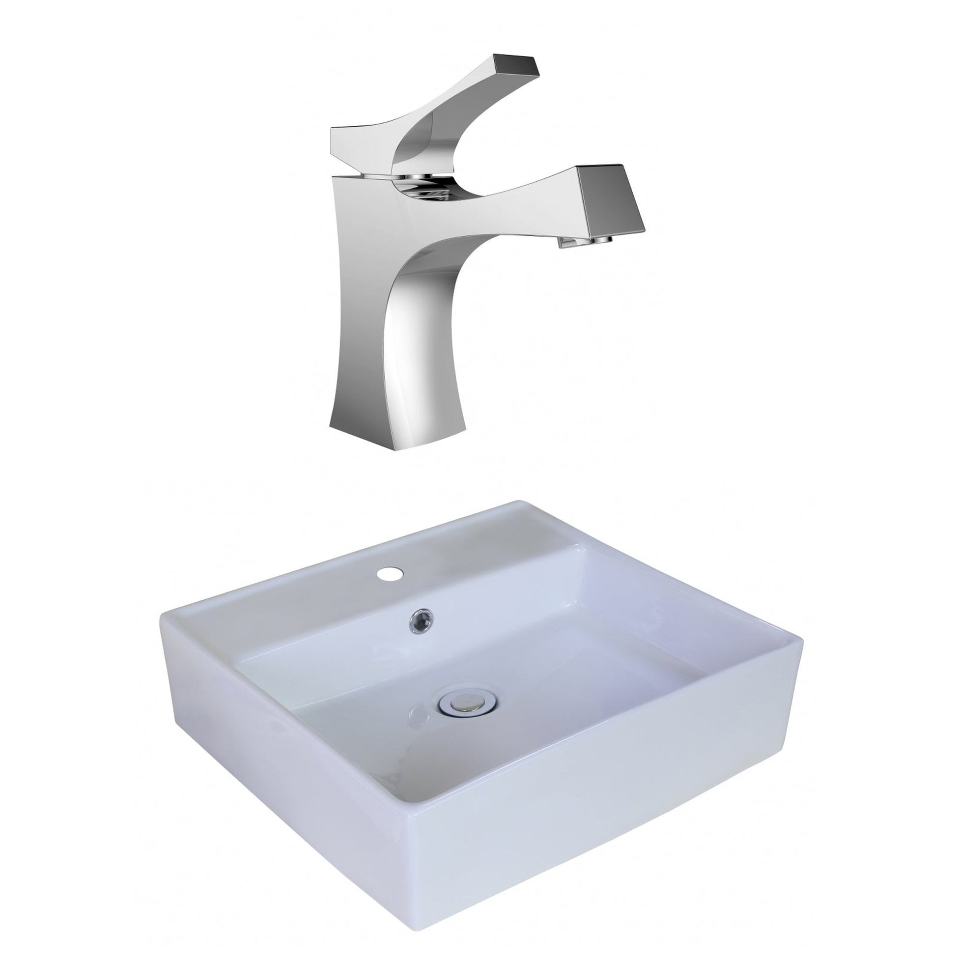 American Imaginations AI-18014 18" White Square Ceramic Above Counter Bathroom Vessel Sink Set