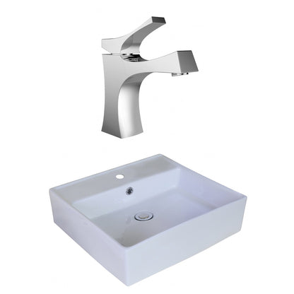 American Imaginations AI-18014 18" White Square Ceramic Above Counter Bathroom Vessel Sink Set