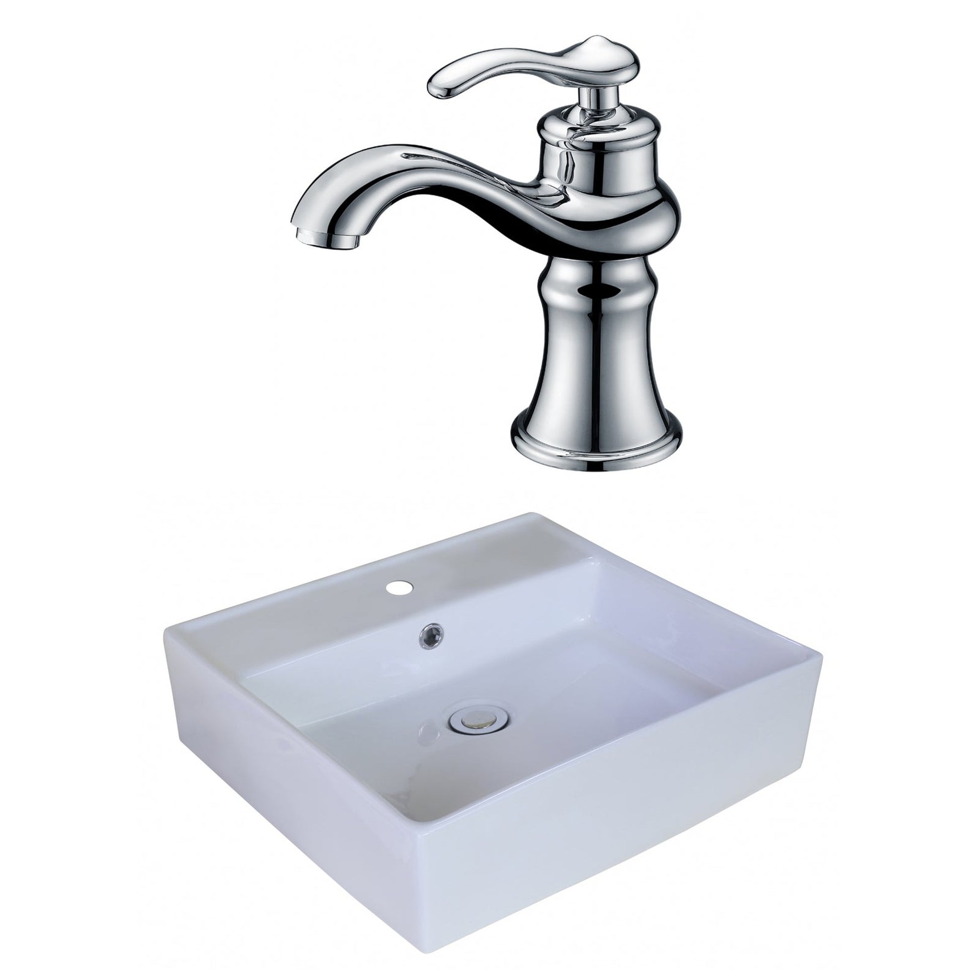 American Imaginations AI-18015 18" White Square Ceramic Above Counter Bathroom Vessel Sink Set