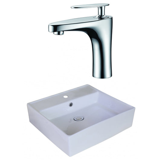 American Imaginations AI-18016 18" White Square Ceramic Above Counter Bathroom Vessel Sink Set