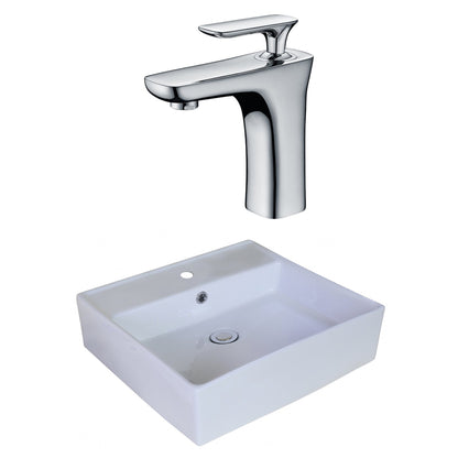 American Imaginations AI-18017 18" White Square Ceramic Above Counter Bathroom Vessel Sink Set