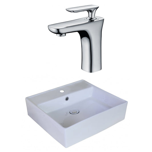American Imaginations AI-18017 18" White Square Ceramic Above Counter Bathroom Vessel Sink Set