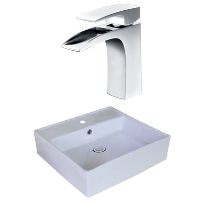 American Imaginations AI-18018 18" White Square Ceramic Above Counter Bathroom Vessel Sink Set