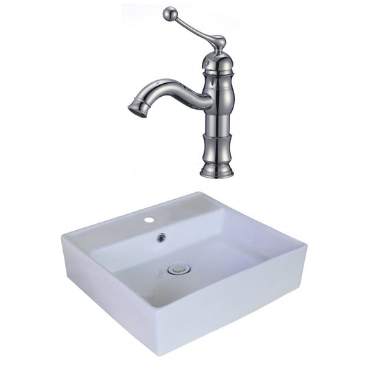 American Imaginations AI-18020 18" White Square Ceramic Above Counter Bathroom Vessel Sink Set