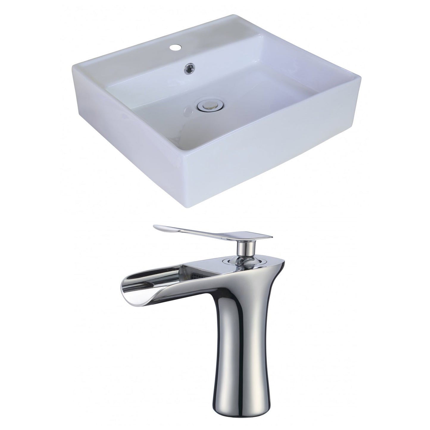 American Imaginations AI-18021 18" White Square Ceramic Above Counter Bathroom Vessel Sink Set
