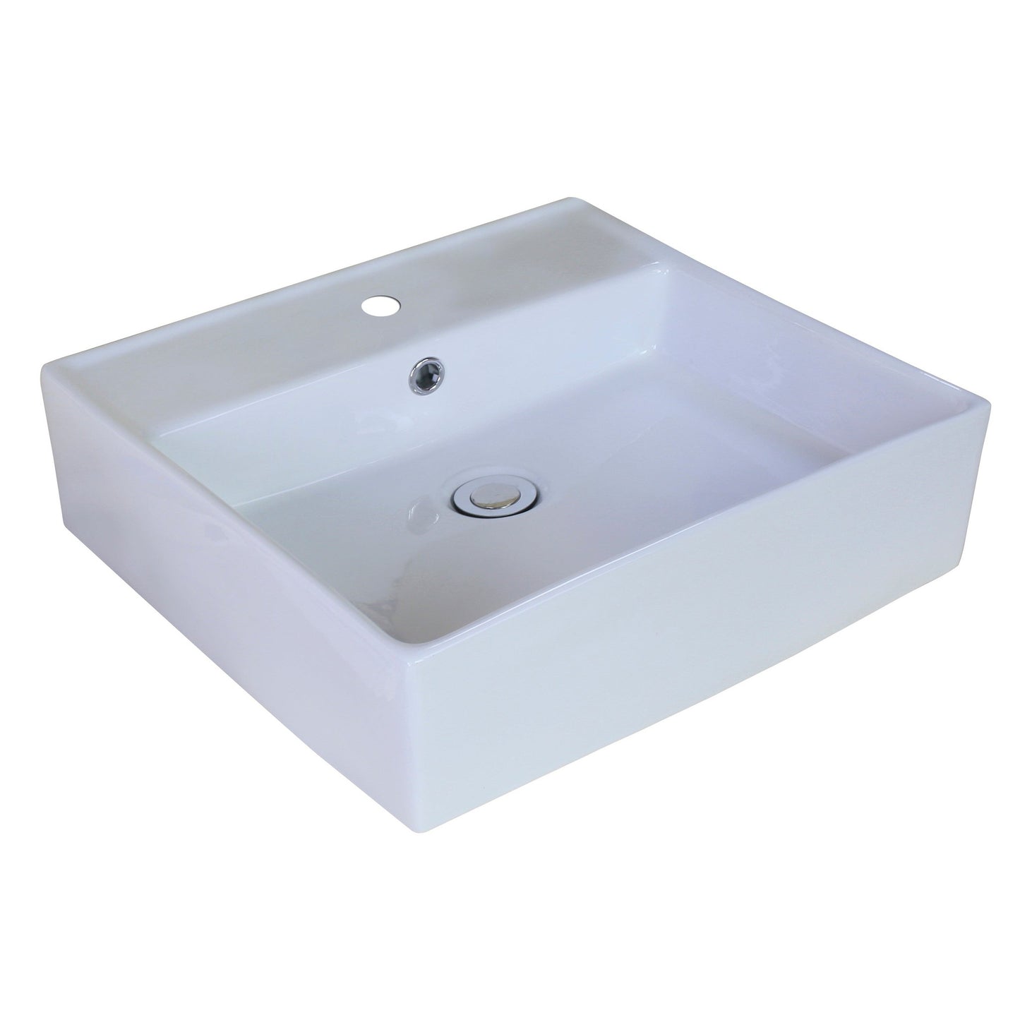 American Imaginations AI-18022 18" White Square Ceramic Above Counter Bathroom Vessel Sink Set