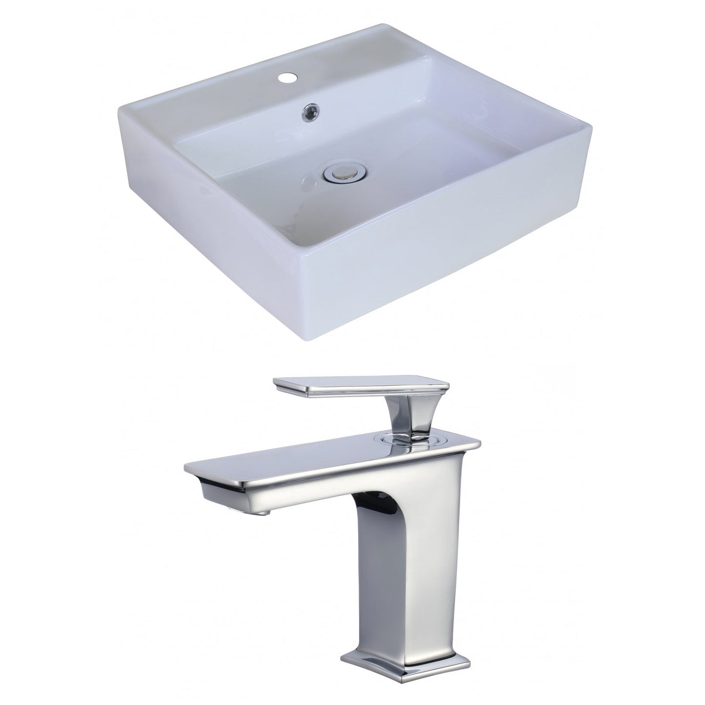 American Imaginations AI-18022 18" White Square Ceramic Above Counter Bathroom Vessel Sink Set