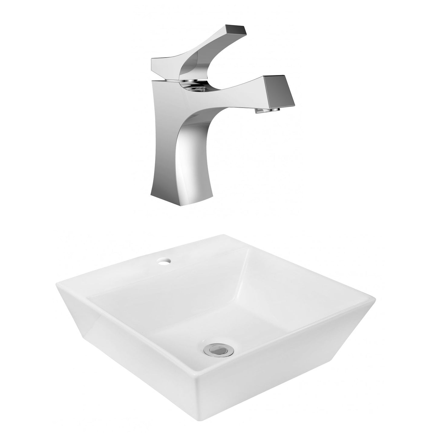 American Imaginations AI-18023 17" White Square Ceramic Above Counter Bathroom Vessel Sink Set