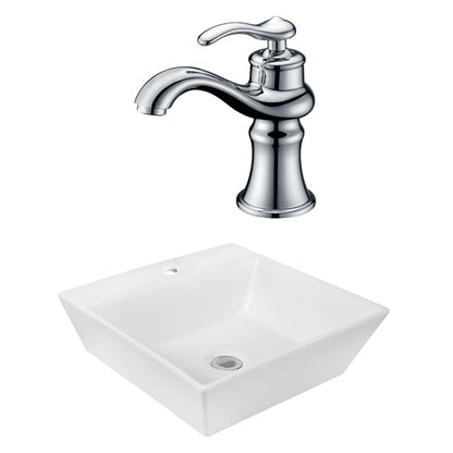 American Imaginations AI-18024 17" White Square Ceramic Above Counter Bathroom Vessel Sink Set