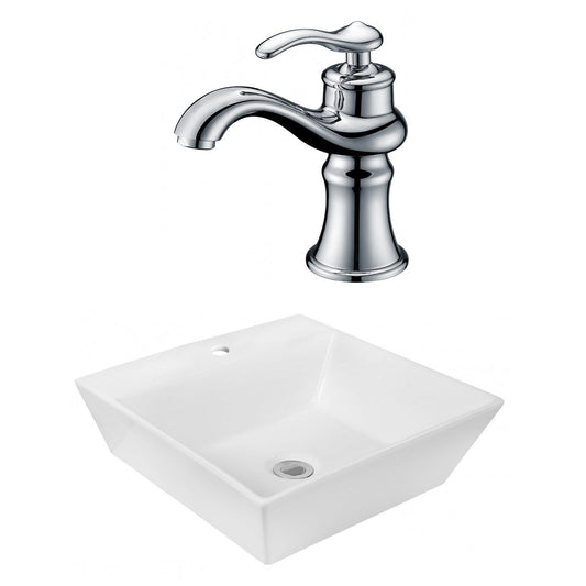 American Imaginations AI-18024 17" White Square Ceramic Above Counter Bathroom Vessel Sink Set