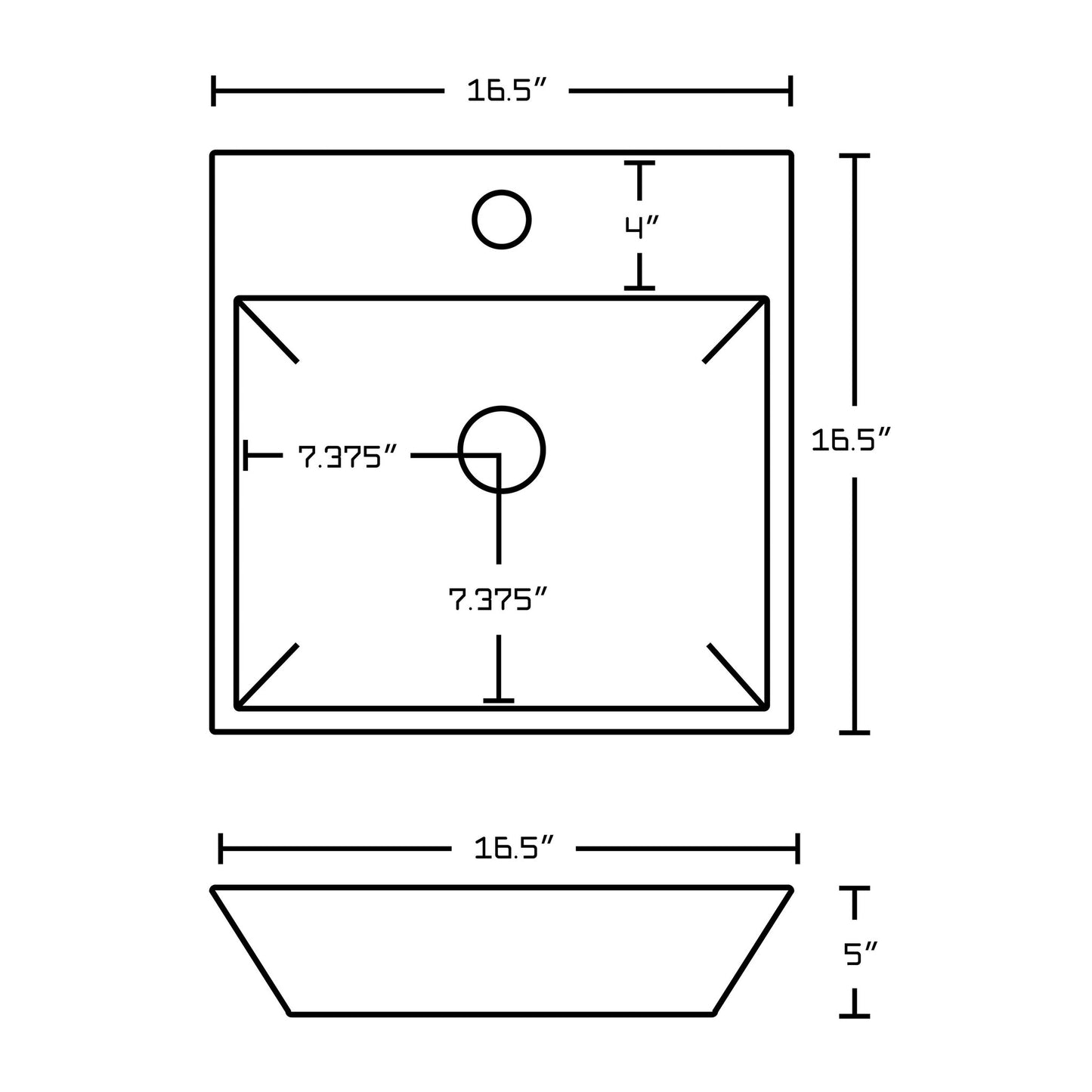 American Imaginations AI-18025 17" White Square Ceramic Above Counter Bathroom Vessel Sink Set