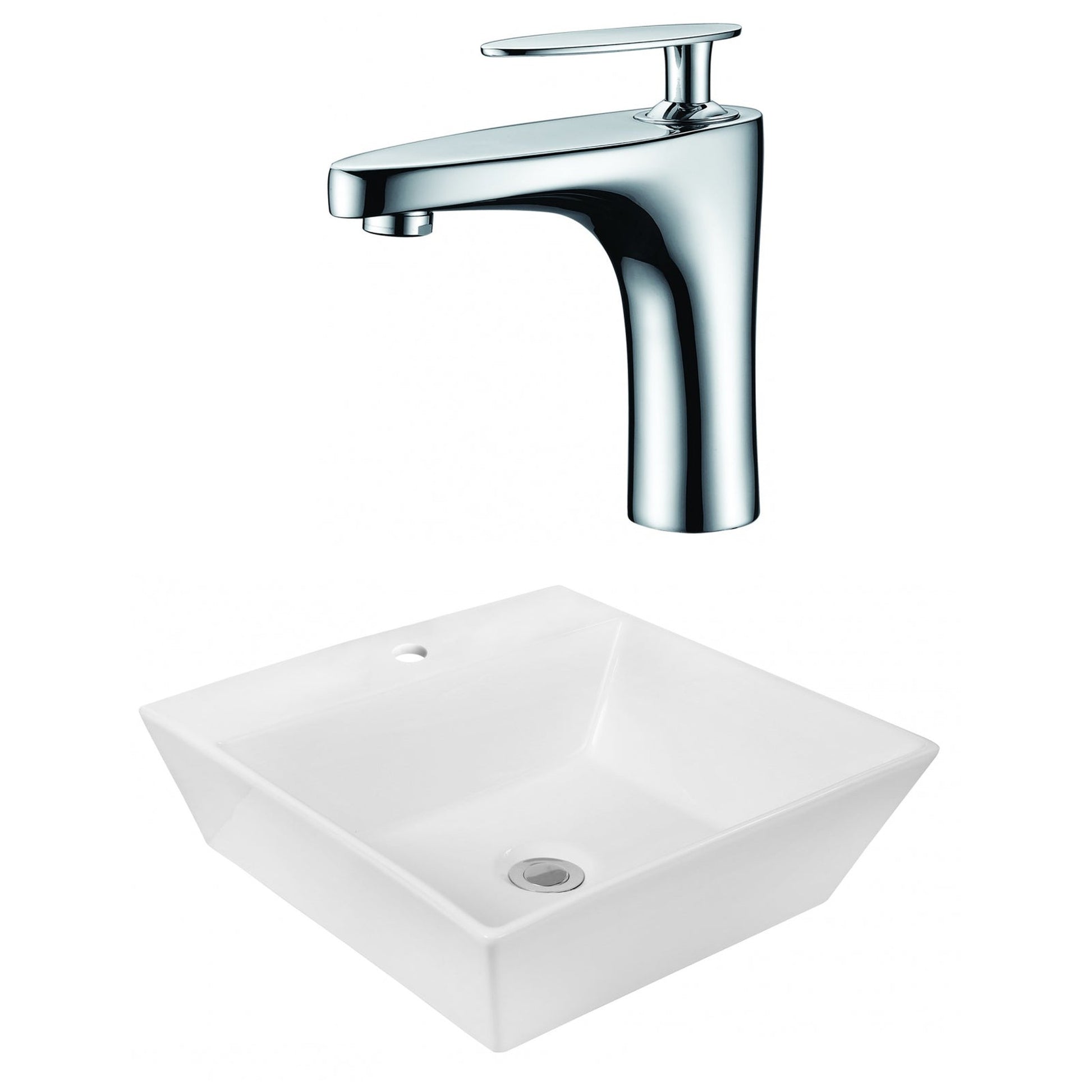 American Imaginations AI-18025 17" White Square Ceramic Above Counter Bathroom Vessel Sink Set