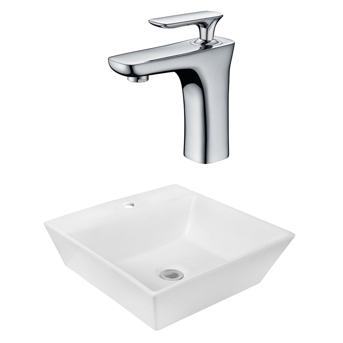 American Imaginations AI-18026 17" White Square Ceramic Above Counter Bathroom Vessel Sink Set