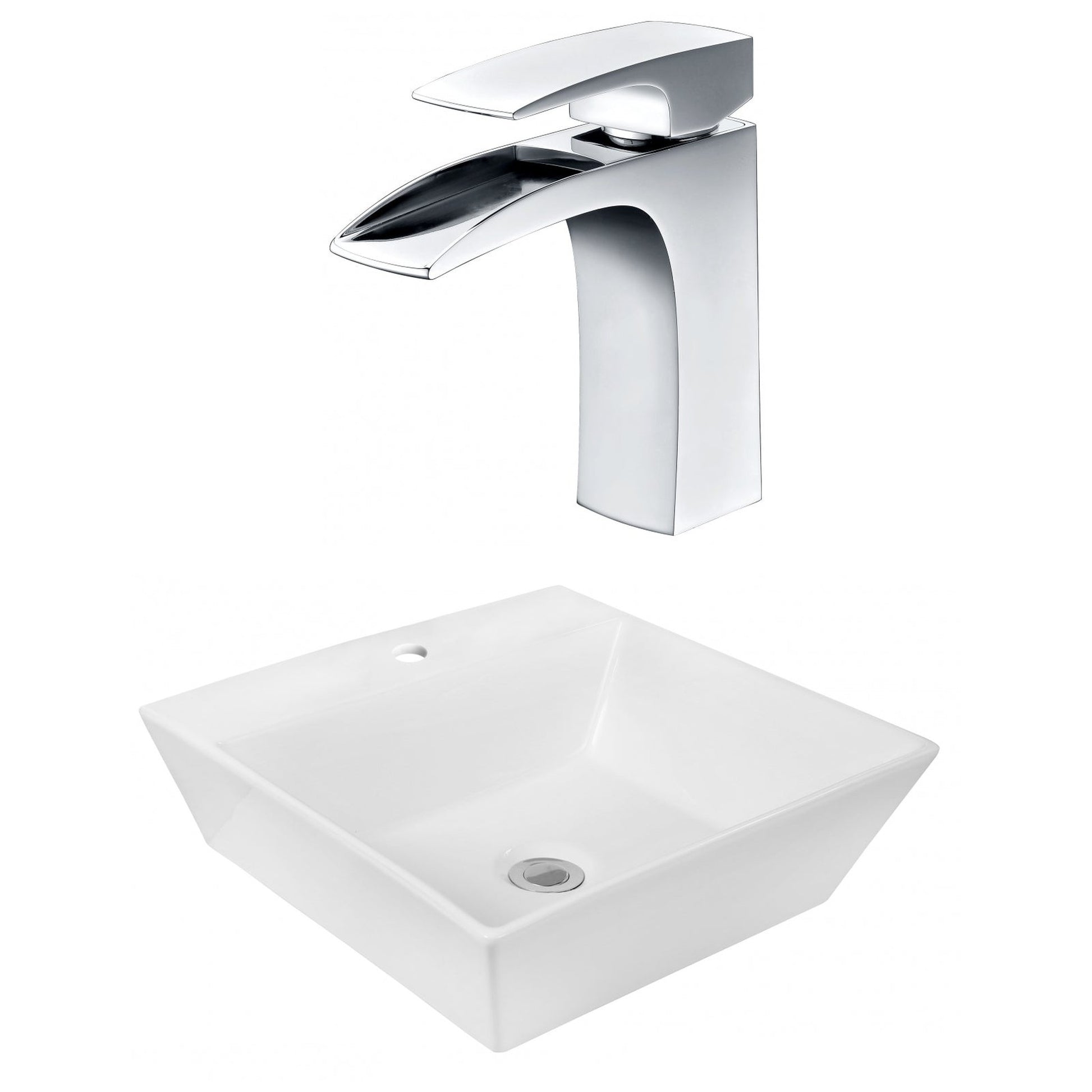 American Imaginations AI-18027 17" White Square Ceramic Above Counter Bathroom Vessel Sink Set