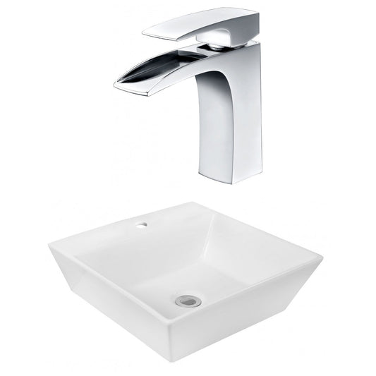 American Imaginations AI-18027 17" White Square Ceramic Above Counter Bathroom Vessel Sink Set