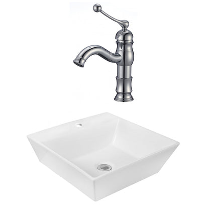 American Imaginations AI-18029 17" White Square Ceramic Above Counter Bathroom Vessel Sink Set