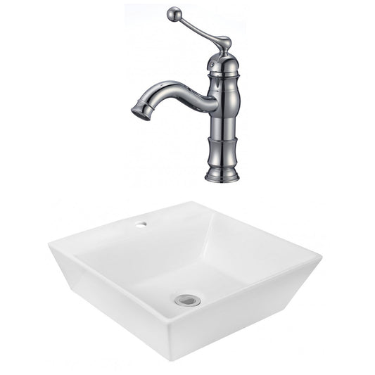 American Imaginations AI-18029 17" White Square Ceramic Above Counter Bathroom Vessel Sink Set