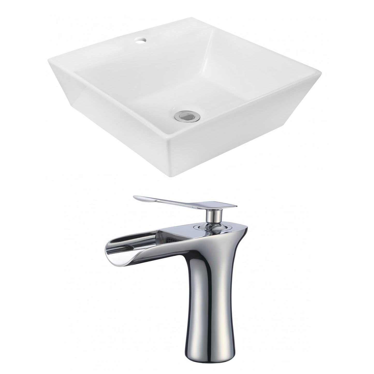 American Imaginations AI-18030 17" White Square Ceramic Above Counter Bathroom Vessel Sink Set