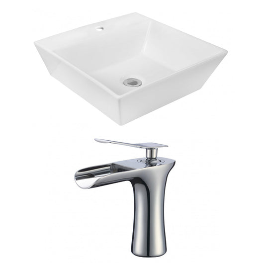 American Imaginations AI-18030 17" White Square Ceramic Above Counter Bathroom Vessel Sink Set