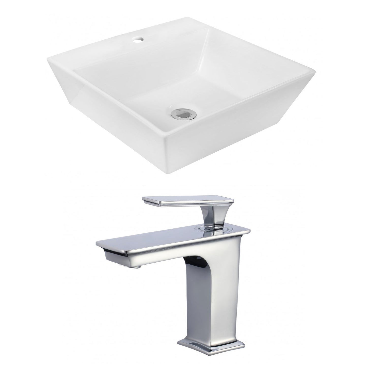 American Imaginations AI-18031 17" White Square Ceramic Above Counter Bathroom Vessel Sink Set