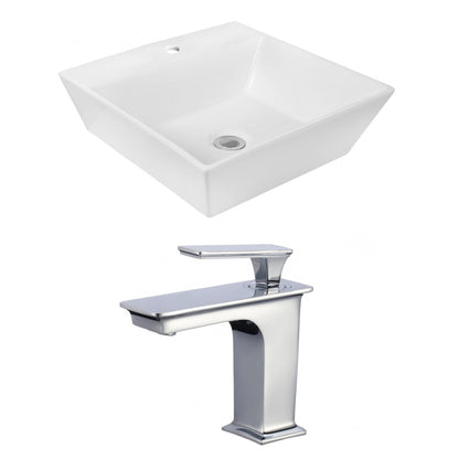 American Imaginations AI-18031 17" White Square Ceramic Above Counter Bathroom Vessel Sink Set