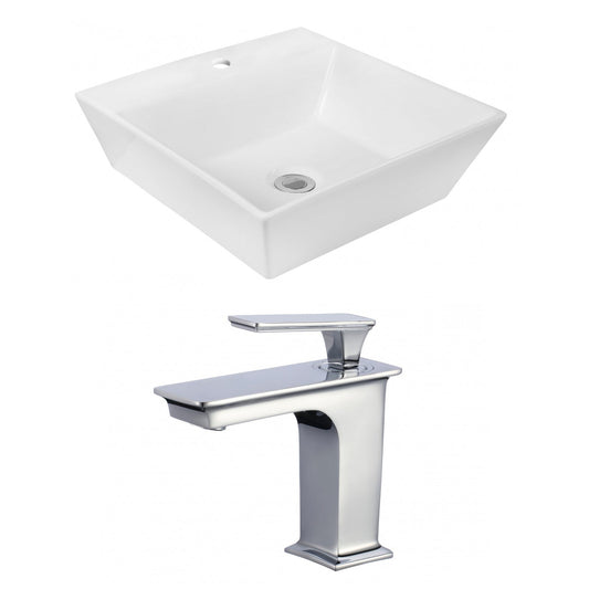 American Imaginations AI-18031 17" White Square Ceramic Above Counter Bathroom Vessel Sink Set