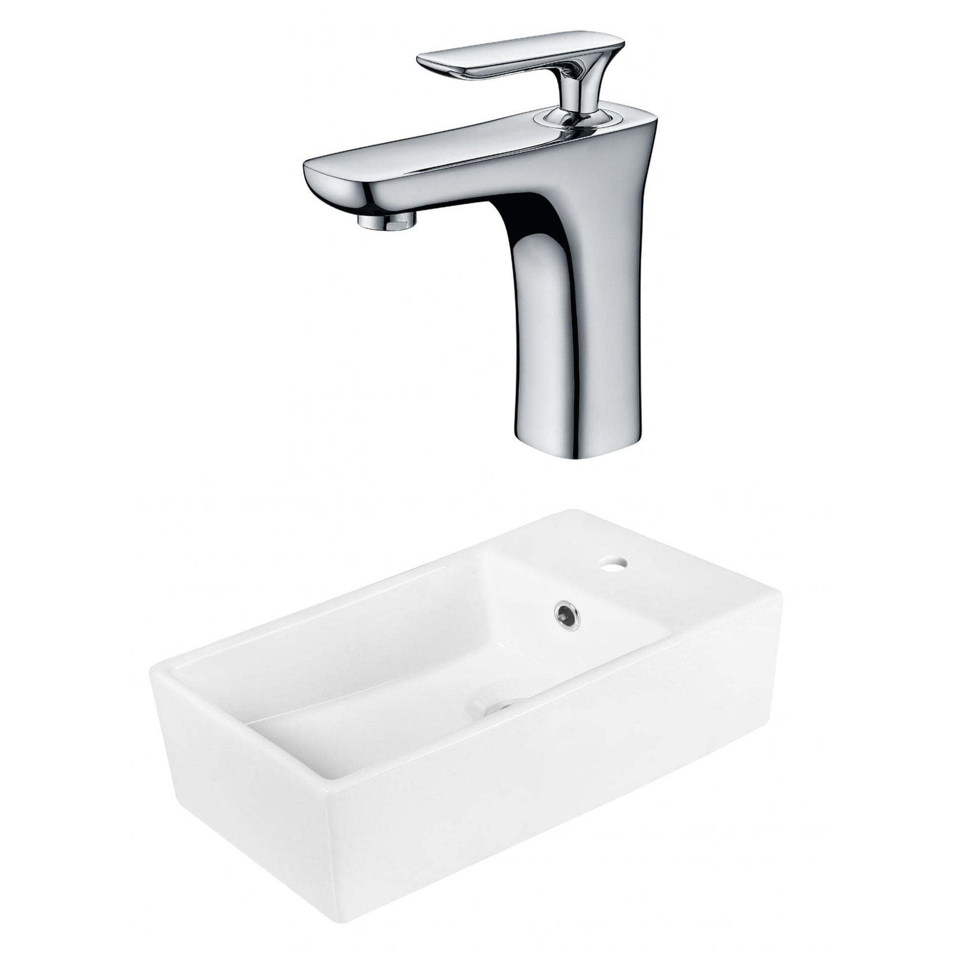 American Imaginations AI-18035 19" White Rectangular Ceramic Above Counter Bathroom Vessel Sink Set