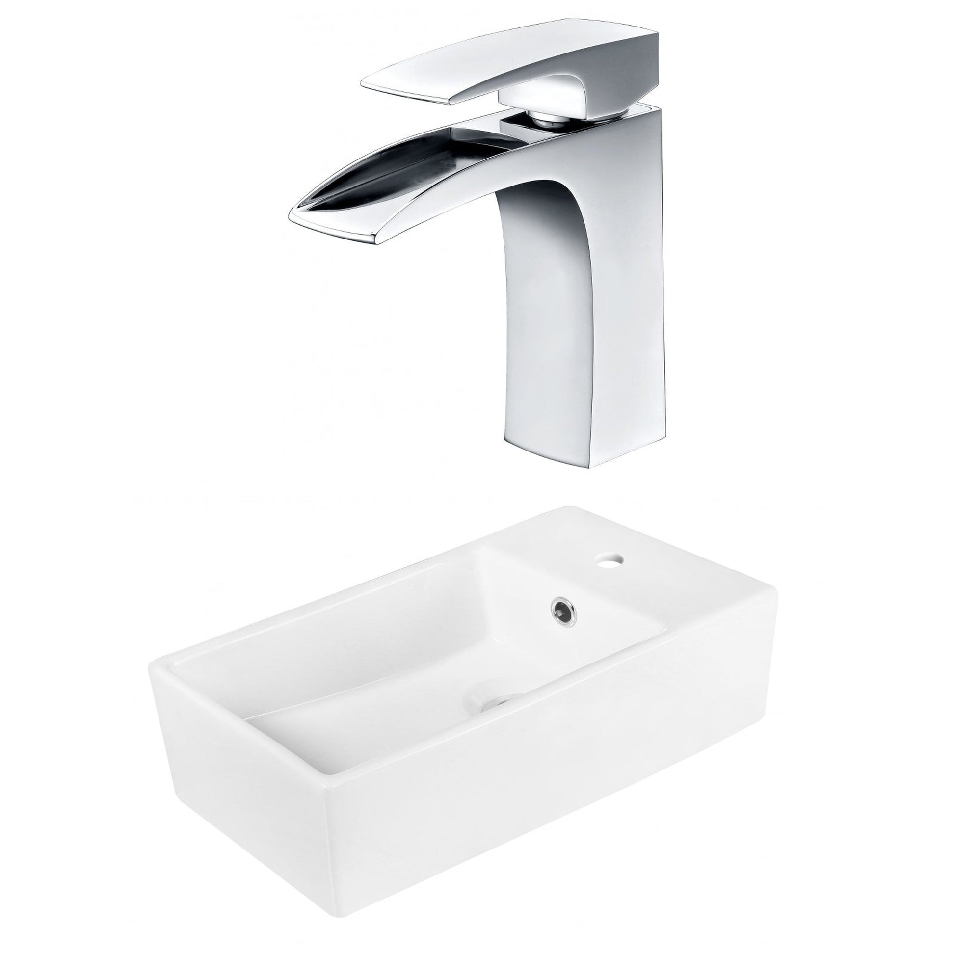 American Imaginations AI-18036 19" White Rectangular Ceramic Above Counter Bathroom Vessel Sink Set