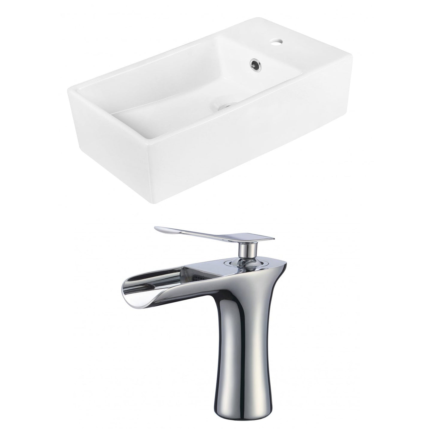 American Imaginations AI-18039 19" White Rectangular Ceramic Above Counter Bathroom Vessel Sink Set