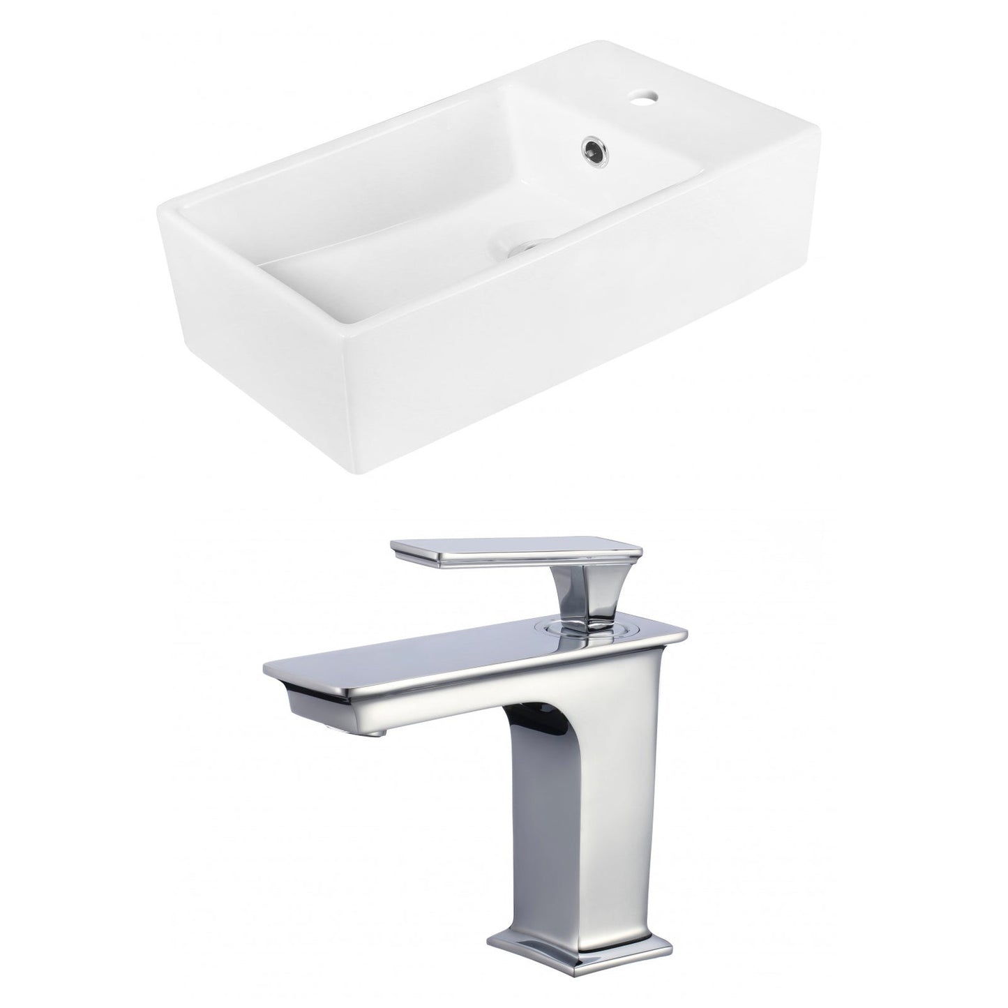 American Imaginations AI-18040 19" White Rectangular Ceramic Above Counter Bathroom Vessel Sink Set