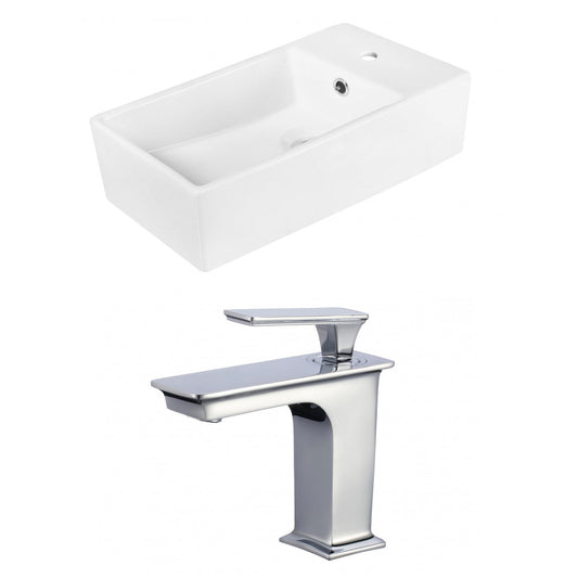 American Imaginations AI-18040 19" White Rectangular Ceramic Above Counter Bathroom Vessel Sink Set