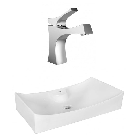 American Imaginations AI-18041 26" White Rectangular Ceramic Above Counter Bathroom Vessel Sink Set