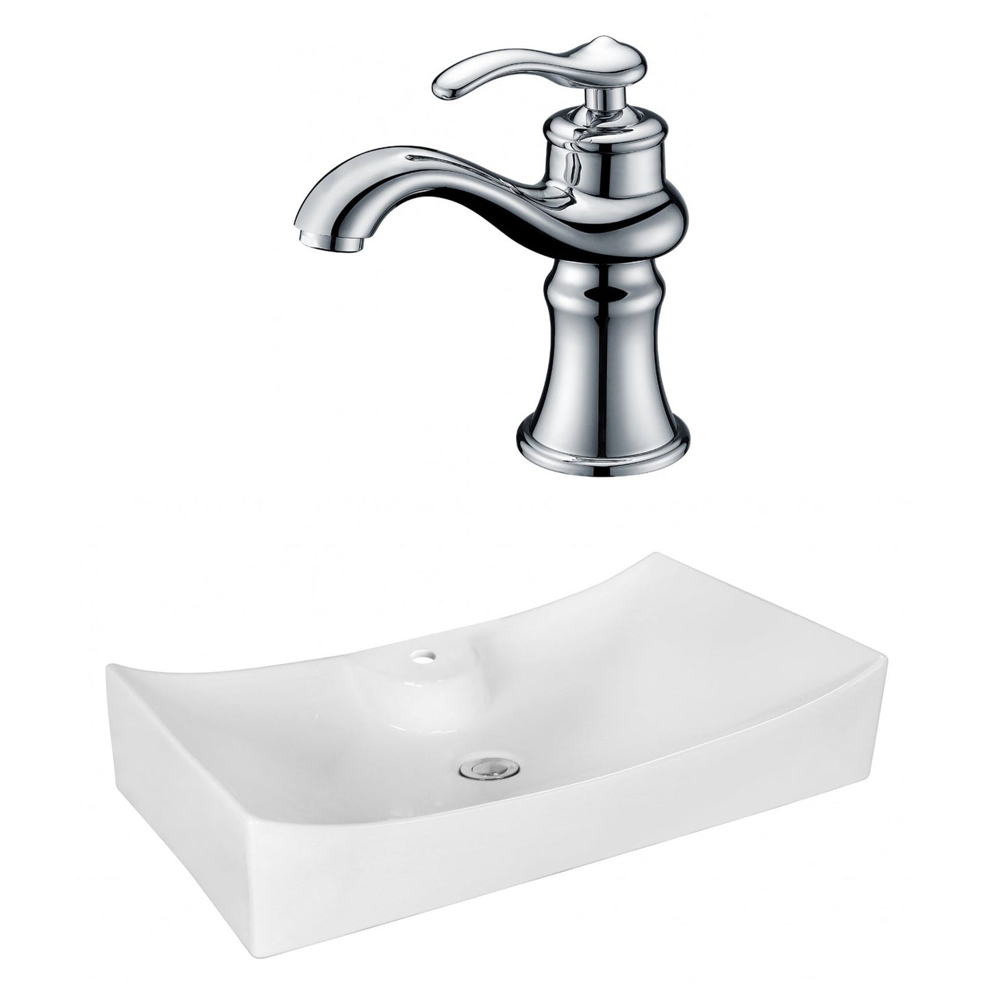 American Imaginations AI-18042 26" White Rectangular Ceramic Above Counter Bathroom Vessel Sink Set