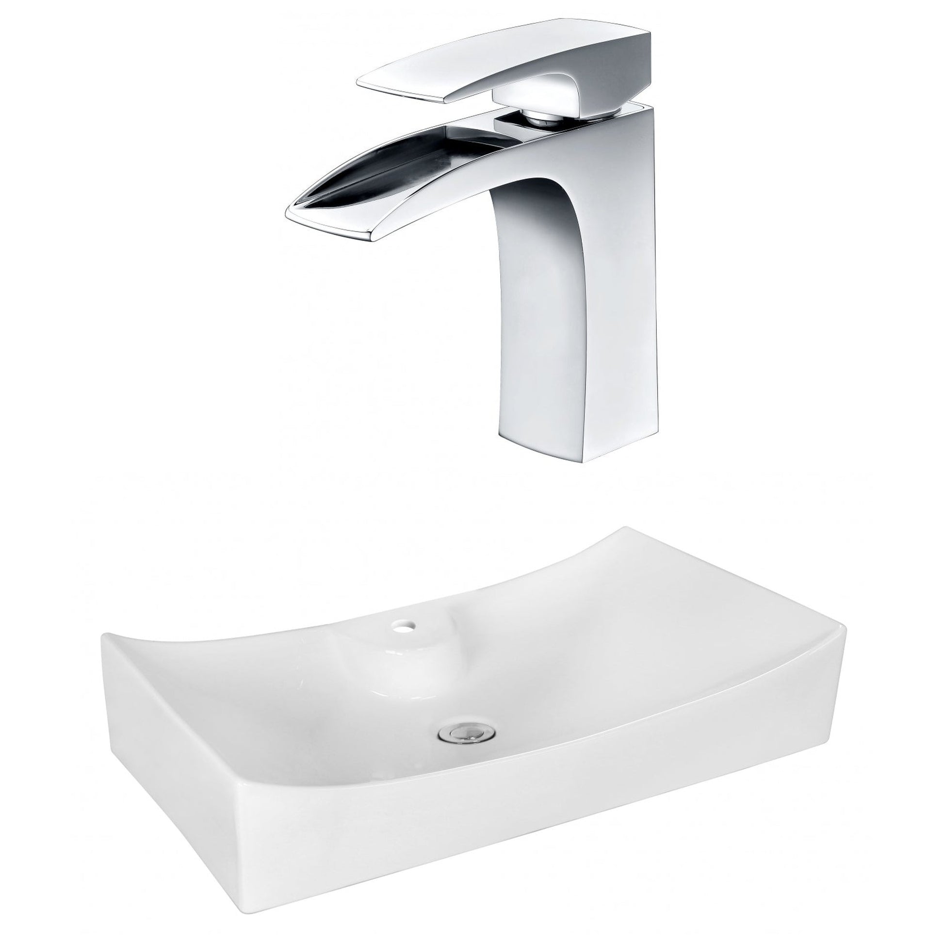 American Imaginations AI-18045 26" White Rectangular Ceramic Above Counter Bathroom Vessel Sink Set