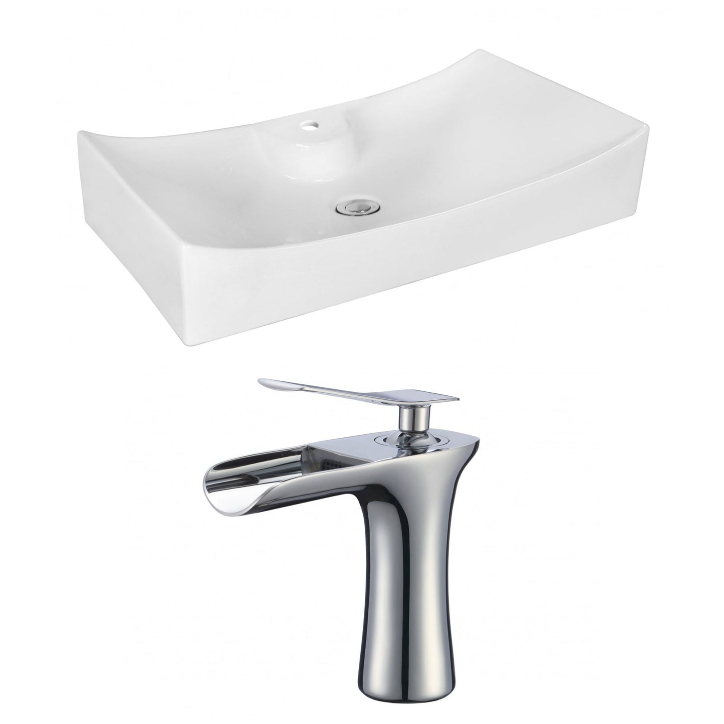 American Imaginations AI-18048 26" White Rectangular Ceramic Above Counter Bathroom Vessel Sink Set