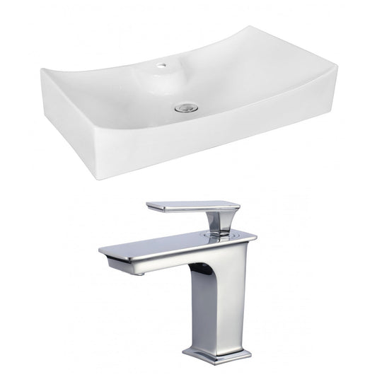 American Imaginations AI-18049 26" White Rectangular Ceramic Above Counter Bathroom Vessel Sink Set