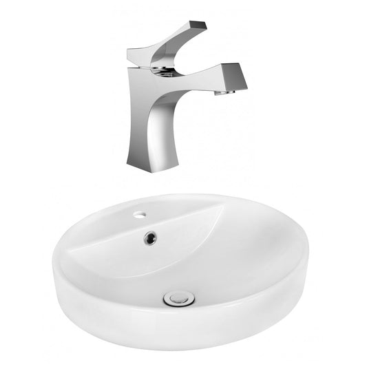American Imaginations AI-18050 18" White Round Ceramic Above Counter Bathroom Vessel Sink Set
