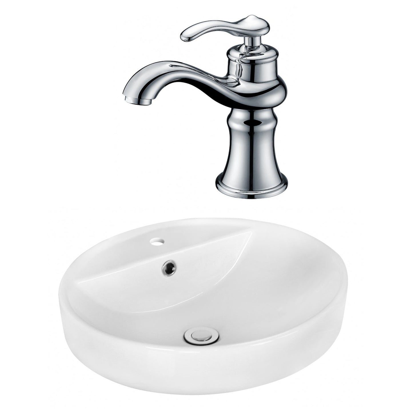 American Imaginations AI-18051 18" White Round Ceramic Above Counter Bathroom Vessel Sink Set