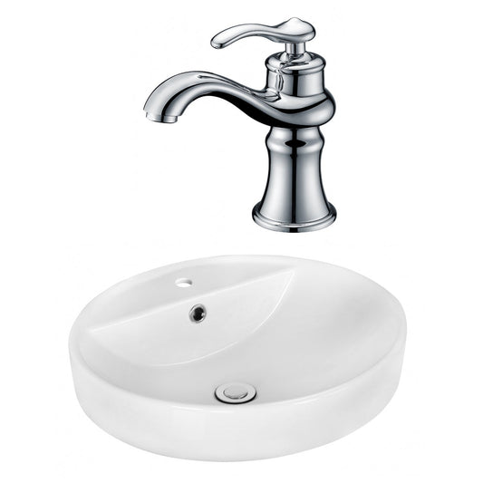 American Imaginations AI-18051 18" White Round Ceramic Above Counter Bathroom Vessel Sink Set