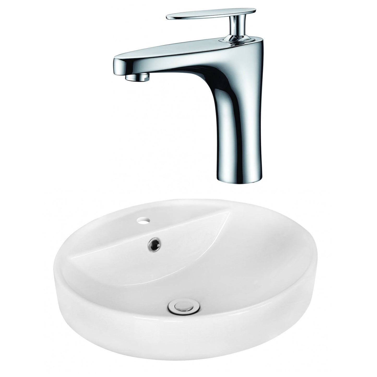 American Imaginations AI-18052 18" White Round Ceramic Above Counter Bathroom Vessel Sink Set