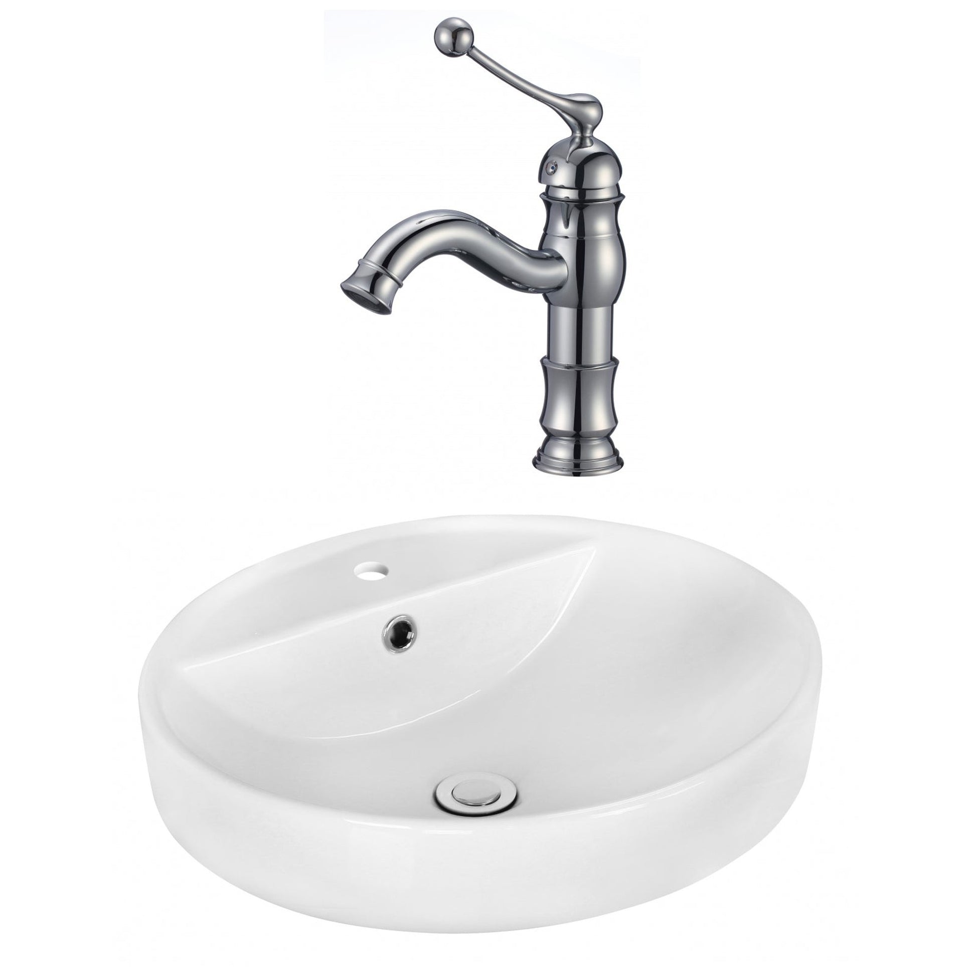 American Imaginations AI-18056 18" White Round Ceramic Above Counter Bathroom Vessel Sink Set
