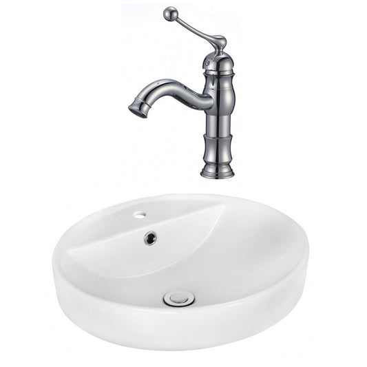 American Imaginations AI-18056 18" White Round Ceramic Above Counter Bathroom Vessel Sink Set