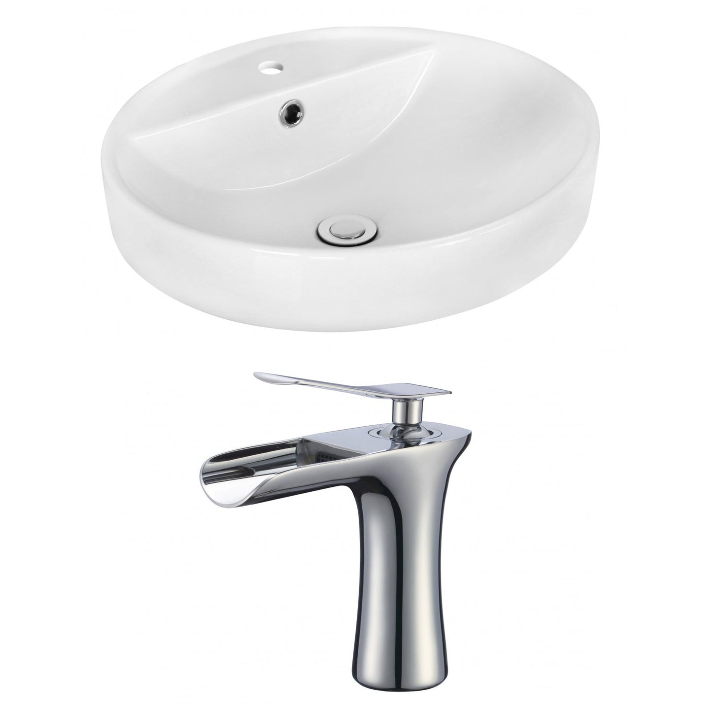 American Imaginations AI-18057 18" White Round Ceramic Above Counter Bathroom Vessel Sink Set