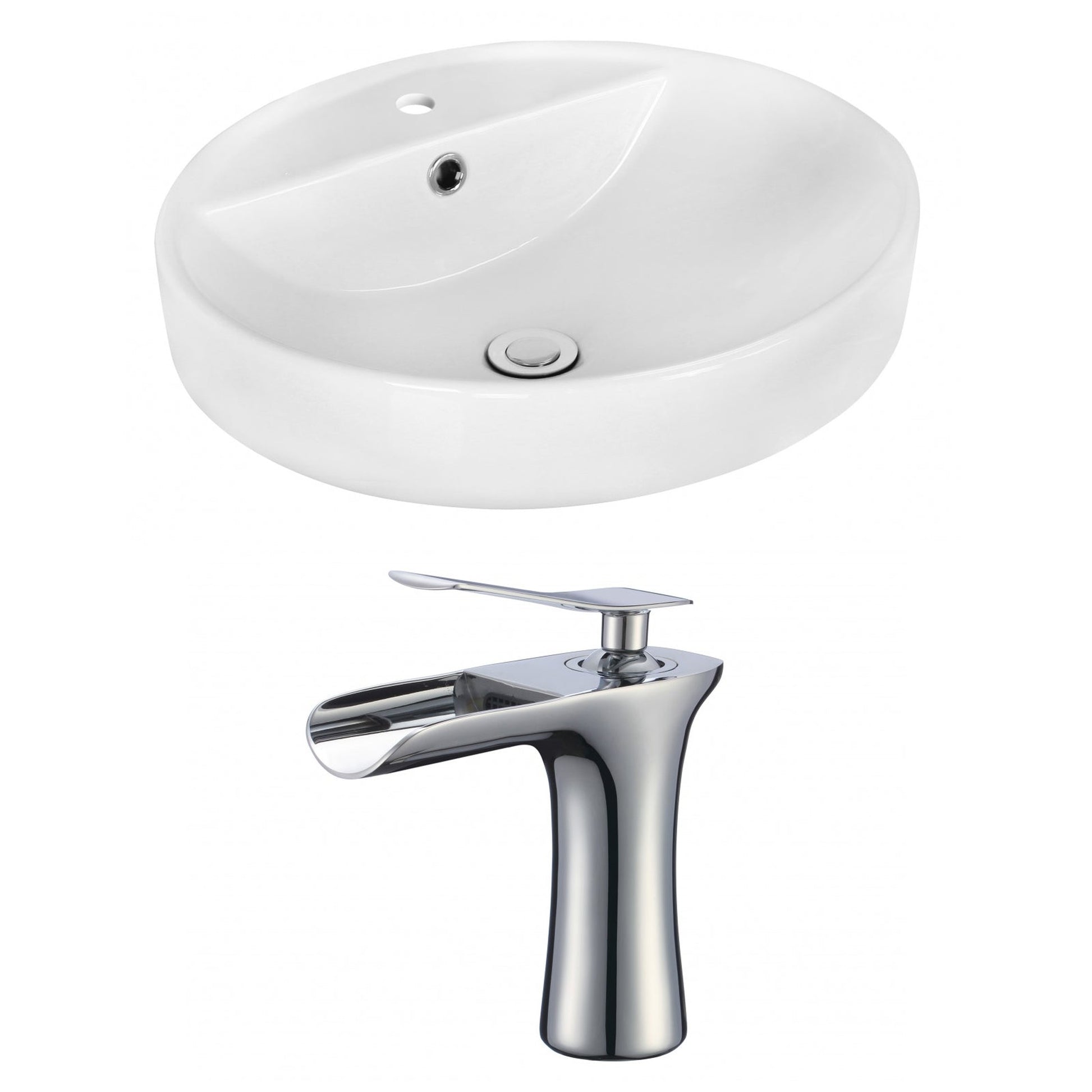 American Imaginations AI-18057 18" White Round Ceramic Above Counter Bathroom Vessel Sink Set