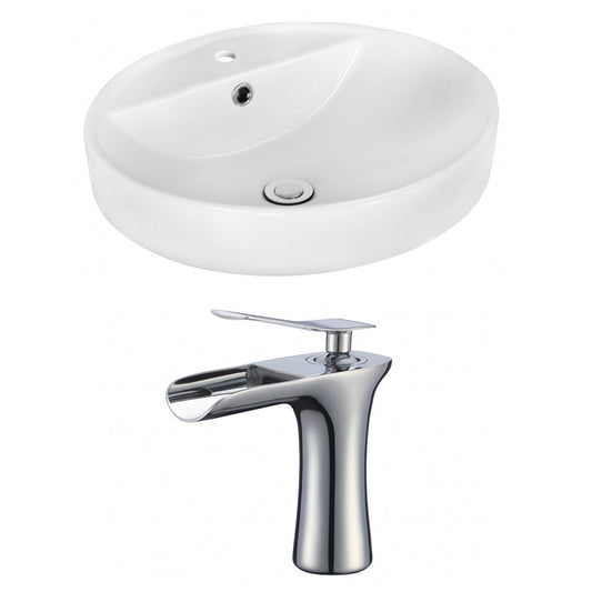 American Imaginations AI-18057 18" White Round Ceramic Above Counter Bathroom Vessel Sink Set