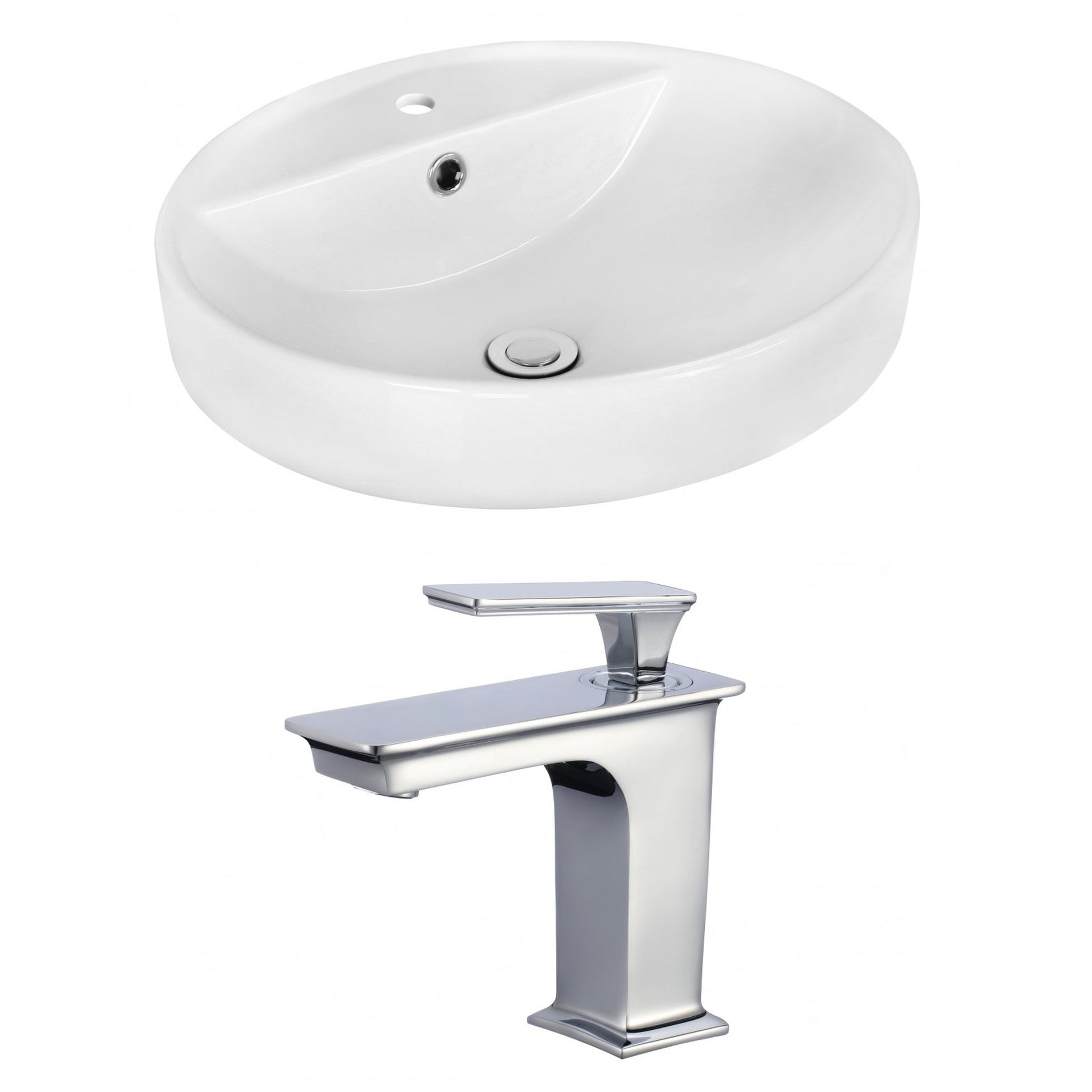 American Imaginations AI-18058 18" White Round Ceramic Above Counter Bathroom Vessel Sink Set