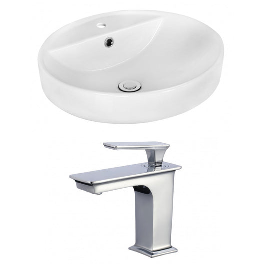 American Imaginations AI-18058 18" White Round Ceramic Above Counter Bathroom Vessel Sink Set